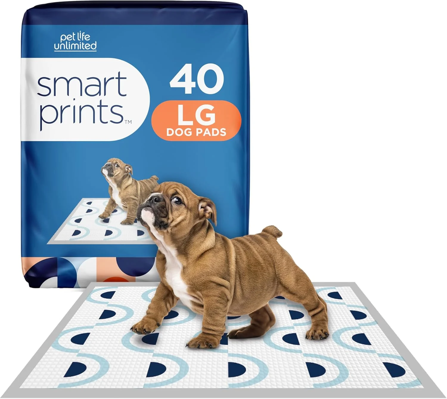 پدهای آموزشی سگ بزرگ Pet Life Unlimited Smart Prints | پدهای سگ | پدهای آموزش ادرار | کنترل کننده بو با رایحه فعال شده با پنجه | فوق العاده جاذب | ضد نشت | ساخت آمریکا | 55.88 × 55.88 سانتی متر | 40 عدد