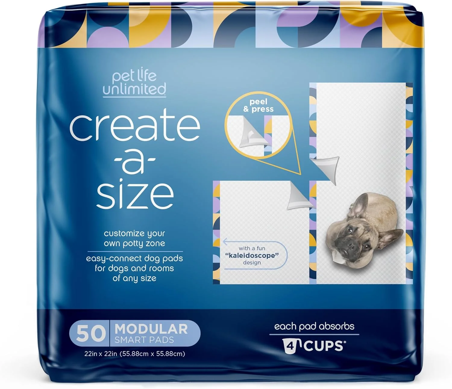 پدهای ادرار سگ Pet Life Unlimited مدل Create-a-Size | پدهای سگ | پدهای آموزشی | کنترل بو بدون عطر | فوق العاده جاذب | ضد نشت | ساخت آمریکا | 50 عدد 55x55 سانتی متر