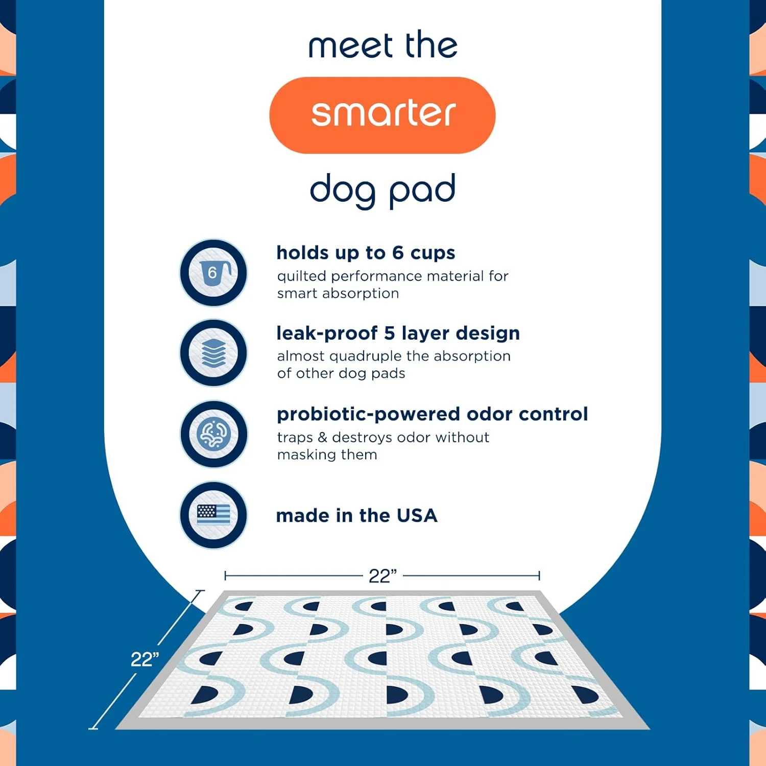 پدهای آموزشی سگ بزرگ Pet Life Unlimited Smart Prints | پدهای سگ | پدهای آموزش ادرار | کنترل کننده بو با رایحه فعال شده با پنجه | فوق العاده جاذب | ضد نشت | ساخت آمریکا | 55.88 × 55.88 سانتی متر | 40 عدد