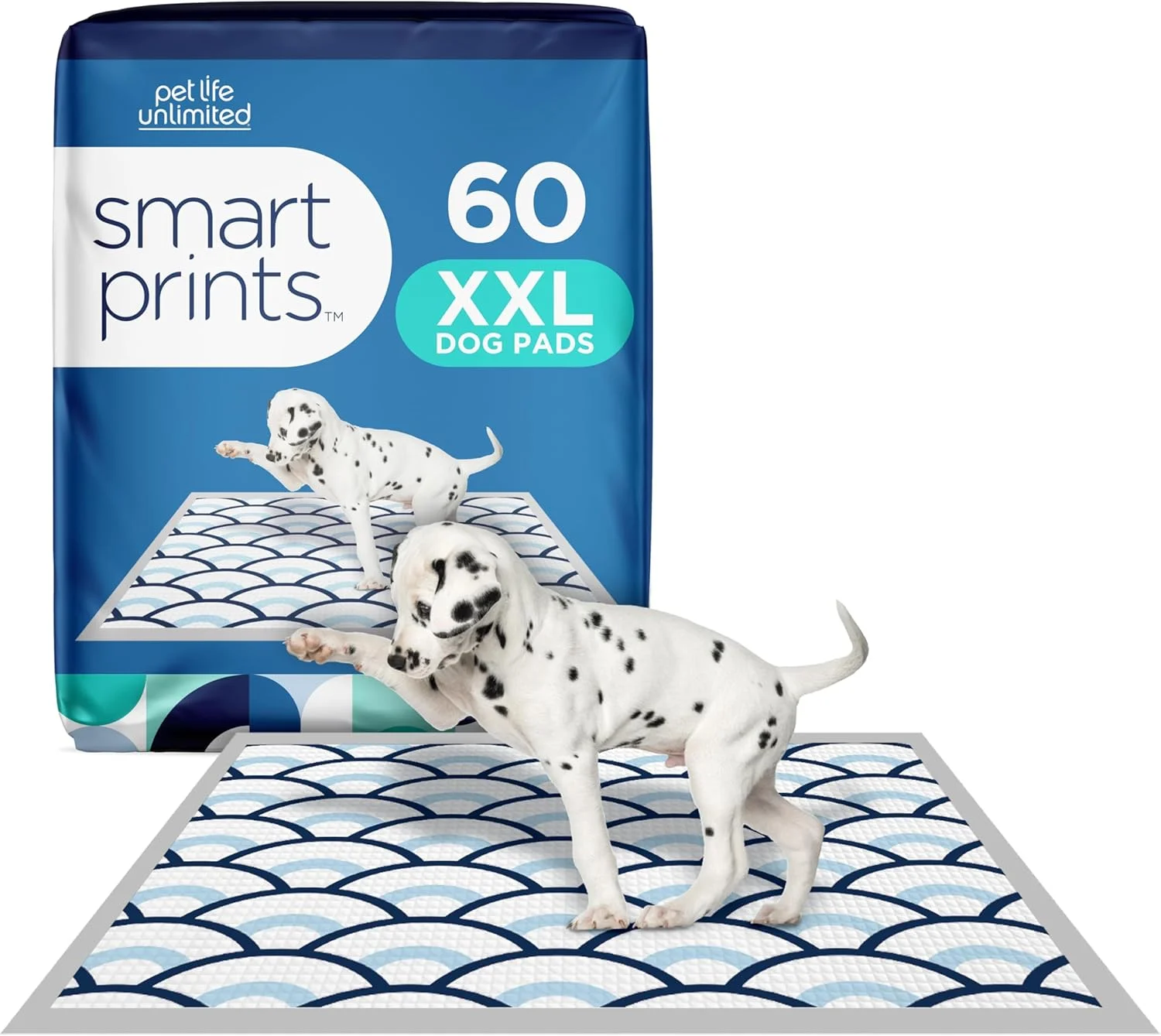 پدهای آموزشی سگ Pet Life Unlimited Smart Prints سایز XXL | پدهای سگ | پدهای آموزشی | کنترل کننده بو با رایحه فعال شده توسط پنجه | فوق العاده جاذب | ضد نشت | ساخت آمریکا | 76.2 سانتی متر در 91.44 سانتی متر | 60 عدد