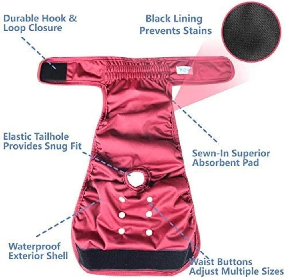 پوشک سگ زنانه و مردانه قابل شستشو یونیورسال هپی شاپر (3 عددی) UHS بسیار جاذب، پوشک سگ پریمیوم قابل استفاده مجدد، لباس زیر سگ - سایز XXL - قرمز، بنفش، مشکی