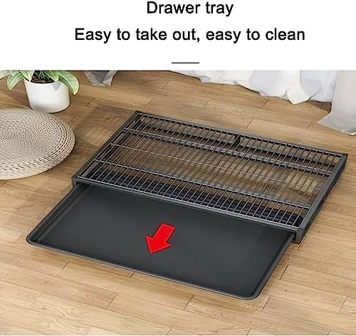 سینی آموزش توالت سگ فلزی، آموزش دهنده توالت سگ با سینی کشویی، توالت قابل حمل حیوانات خانگی برای داخل و خارج از خانه، برای آموزش آپارتمان و پاسیو، تمیز کردن آسان (رنگ: مشکی - 78X50X9CM)