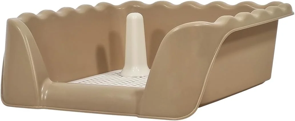 سینی آموزش توالت سگ با میله ادرار، حصار بلند، قابل شستشو و جداشدنی، توالت سگ قابل استفاده مجدد برای آموزش در داخل خانه، ایده آل برای نژادهای کوچک تا متوسط و طراحی توری قابل جابجایی، 43 سانتی متر (خاکی)