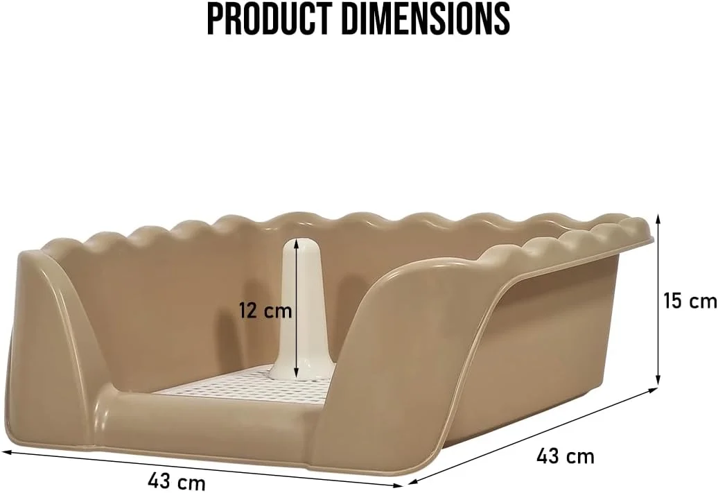 سینی آموزش توالت سگ با میله ادرار، حصار بلند، قابل شستشو و جداشدنی، توالت سگ قابل استفاده مجدد برای آموزش در داخل خانه، ایده آل برای نژادهای کوچک تا متوسط و طراحی توری قابل جابجایی، 43 سانتی متر (خاکی)