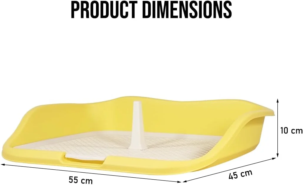 توالت آموزش ادرار سگ برای تمامی نژادها، نگهدارنده پد ادرار بادوام و با کاربری آسان با طراحی ستونی و توری جداشدنی، توالت سگ پنجه ها و کف را تمیز نگه می دارد 55 سانتی متر (زرد)