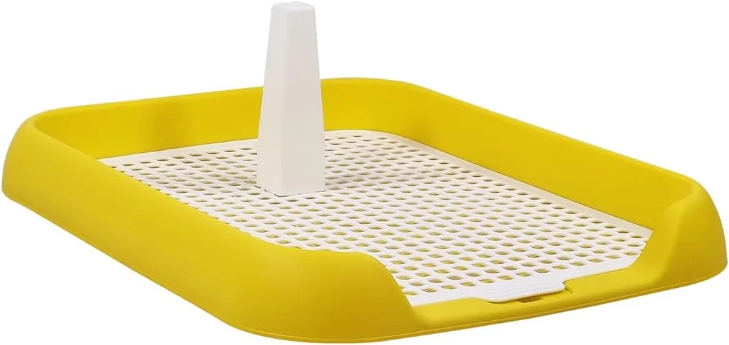 سینی آموزش ادرار سگ برای نژادهای کوچک تا متوسط، قابل استفاده مجدد، قابل شستشو، دارای میله ادرار، سینی دستشویی با طراحی شبکه جداشدنی و ضد نشت، ایده آل برای داخل و خارج از خانه 45 سانتی متر (زرد)