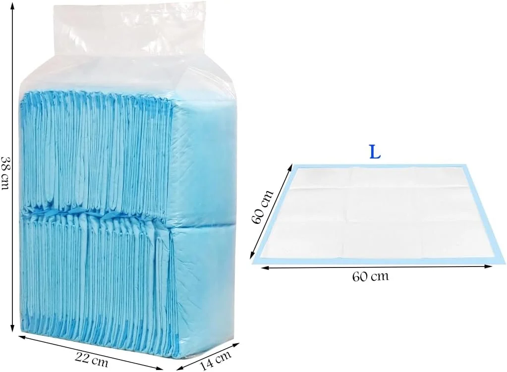 Dog Training pads with 5-layer thickness, Soft and Quick-dry pad for small to large pets, 60x60 cm (L), Absorbent Disposable pads, Leak-proof and Portable potty pads, 40 pieces of 1 pack (Blue)