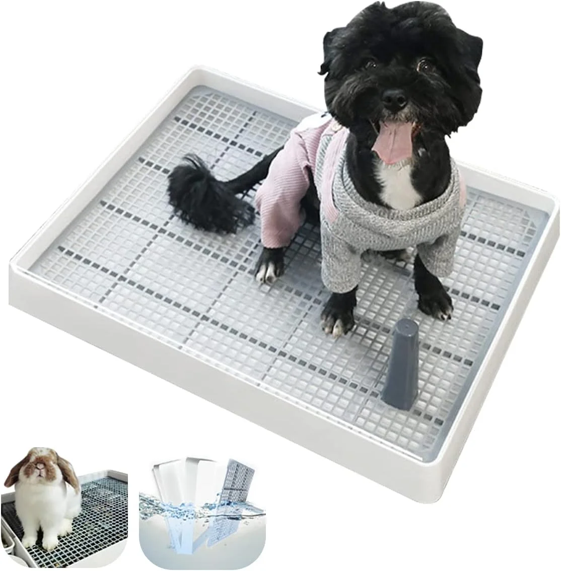 سینی توالت سگ پد آموزش ادرار حیوانات خانگی توالت ادرار توله سگ سرپوشیده با نگهدارنده ستون شبیه سازی شده، بدون نشتی قابل شستشو بدون بو حصیر ادرار سگ کوچک متوسط ​​مربی توالت توری قابل حمل گربه خرگوش