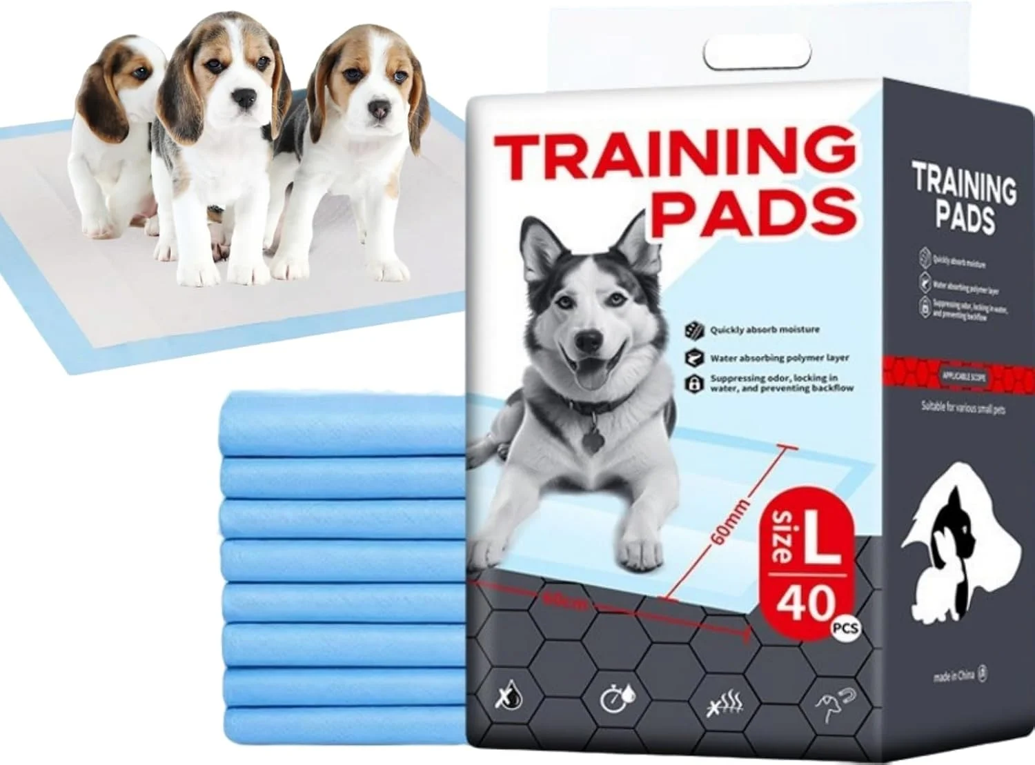 پدهای آموزشی سگ و توله سگ، 40 عدد پد آموزشی، پد سگ، زیرانداز برای سگ، پدهای تعویض یکبار مصرف، پد آموزشی، زیرانداز ادرار، آموزش، ضد نشت