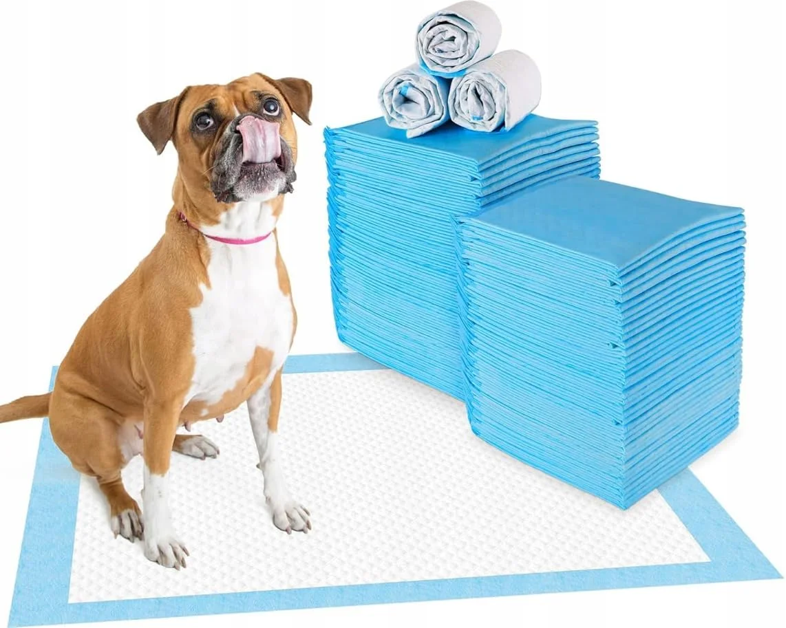 پدهای آموزشی برای سگ ها و توله سگ ها، طراحی 5 لایه ضد نشت با سطح خشک شونده سریع، پدهای توله سگ، زیرانداز آموزشی پی پی، بسته 50 عددی، آبی، 60 × 60 سانتی متر