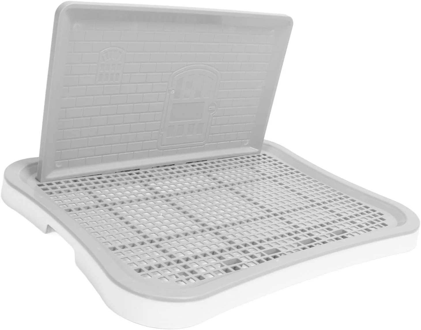 سینی آموزش دستشویی توله سگ، توالت آموزش سگ توری قابل حمل با ستون دیواری و سینی پد ادرار جداشدنی برای حیوانات خانگی بزرگ، کوچک و متوسط (سفید)