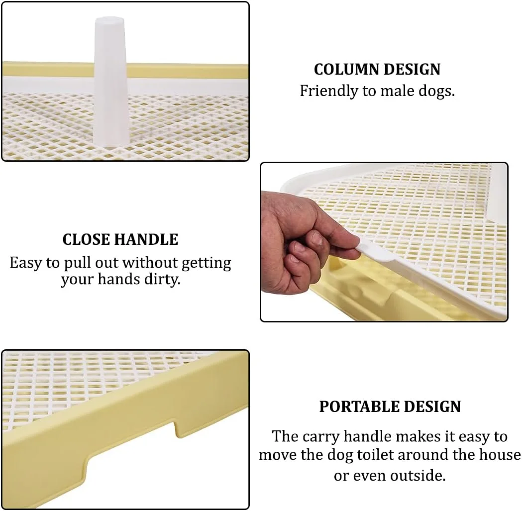 توالت آموزش دستشویی سگ، توالت قابل حمل سگ برای سگ های متوسط ​​تا بزرگ، سینی پلاستیکی بادوام و ضد نشت با طراحی ستونی و طراحی شبکه جداشدنی، تمیز کردن آسان 54 سانتی متر (زرد)
