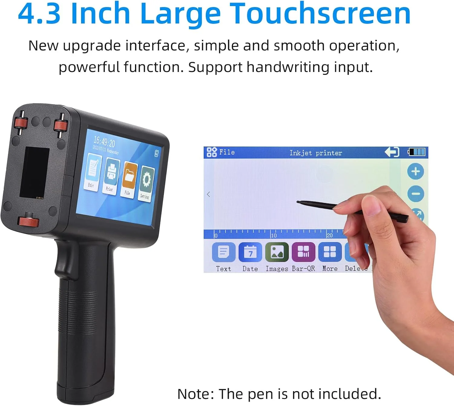 پرینتر جوهرافشان Eacam با وضوح بالا 600dpi - پرینتر جوهرافشان دستی قابل حمل با صفحه لمسی LED 4.3 اینچی و کارتریج جوهر خشک شونده سریع برای چاپ برچسب/تاریخ تولید/بارکد/لوگو پرینتر جوهرافشان Eacam با وضوح بالا 600dpi - پرینتر جوهرافشان دستی قابل حمل با صفحه لمسی LED 4.3 اینچی و کارتریج جوهر خشک شونده سریع برای چاپ برچسب/تاریخ تولید/بارکد/لوگو