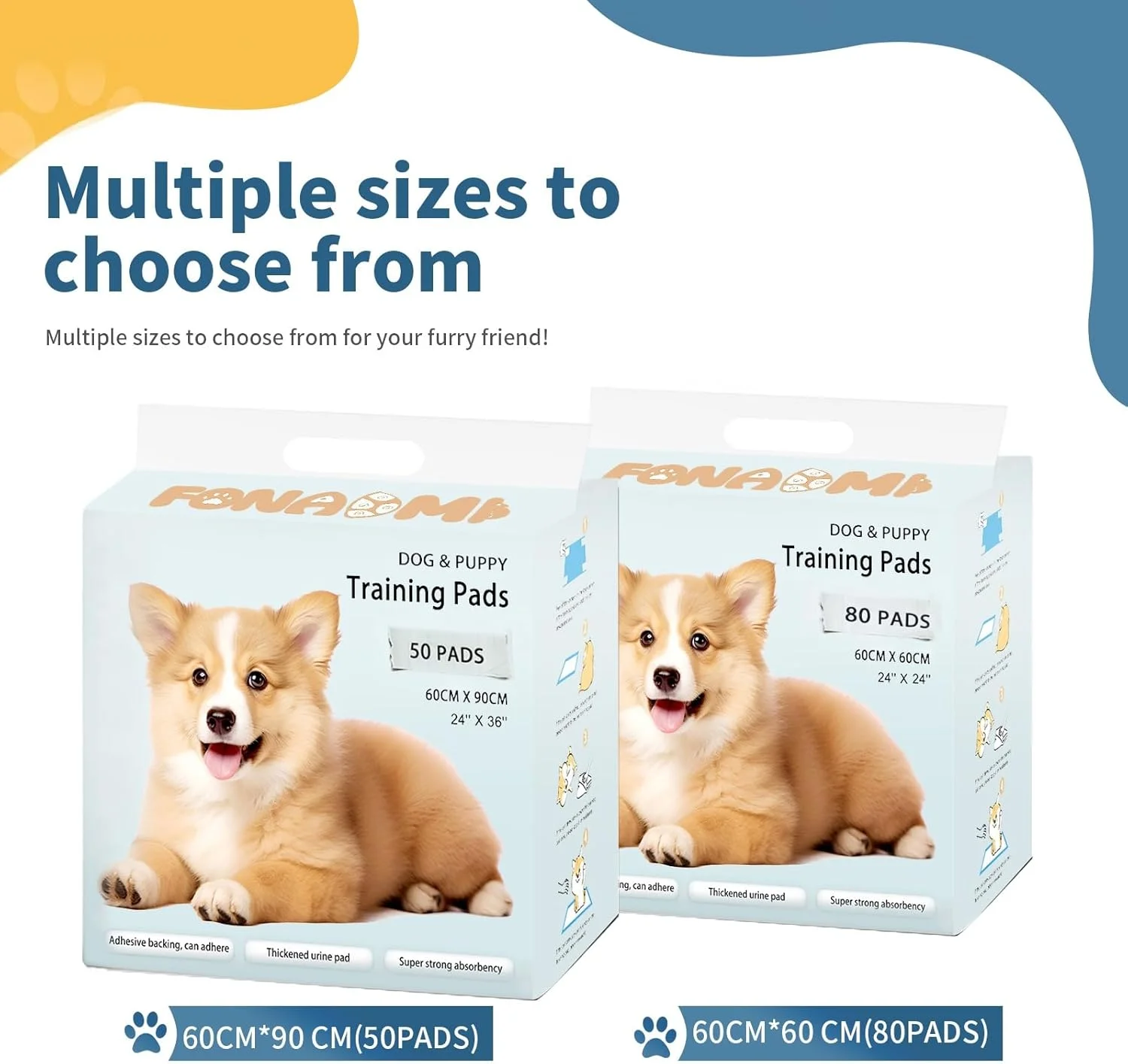 پدهای آموزش ادرار سگ سایز خیلی بزرگ 60x90 - بسته 50 عددی، پدهای ادرار برای توله سگ ها و سگ های کوچک - ایده آل برای استفاده در داخل خانه و مسافرت، ظرفیت جذب 5 لیتر.
