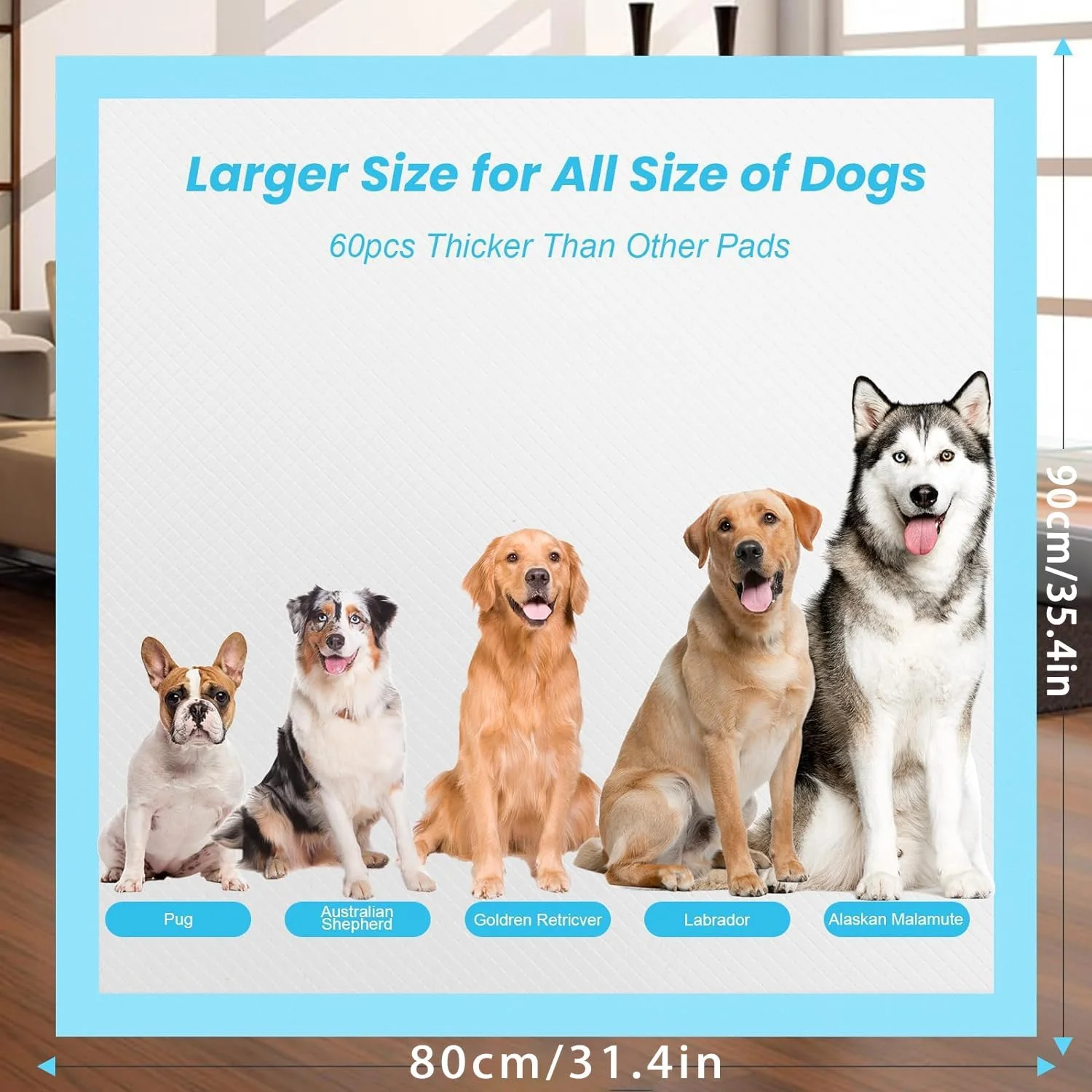 پد آموزشی سگ، 80 در 90 سانتی متر، 60 عدد پد آموزش ادرار حیوانات خانگی 6 لایه ضد نشت، پد ادرار ضخیم و فوق العاده جاذب برای سگ های خیلی بزرگ