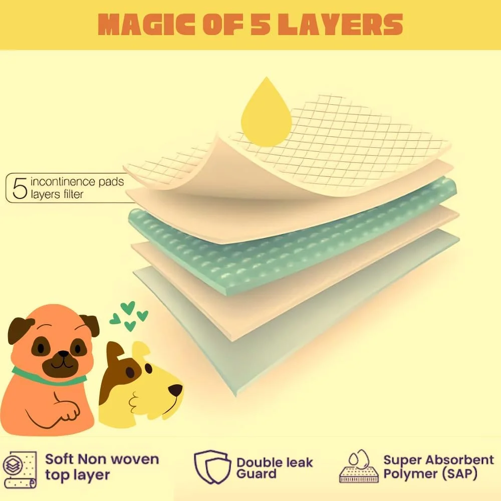 پک 50 عددی پد ادرار نودی برای حیوانات خانگی، پدهای آموزشی با قدرت جذب فوق العاده و ضد نشت، سیستم قفل مایع - 45 × 60 سانتی متر (پک 50 عددی، جادوی 5 لایه)
