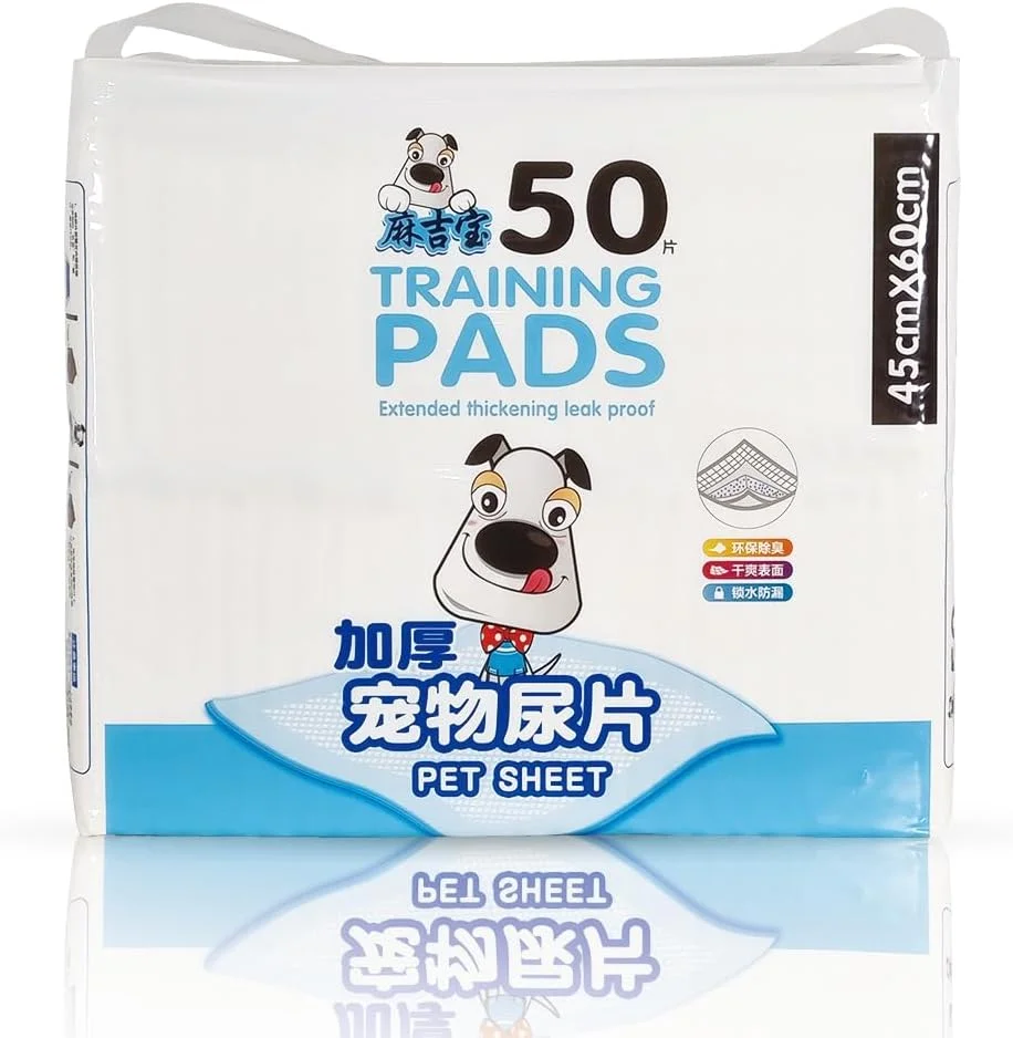 پد آموزشی سگ 50 عددی با طراحی ضد نشت، 5 لایه بسیار جاذب، مقاوم در برابر پارگی و کنترل بو، پدهای آموزشی یکبار مصرف حیوانات خانگی برای نژادهای متوسط، حفظ تمیزی کف، 60 سانتی متر (آبی)