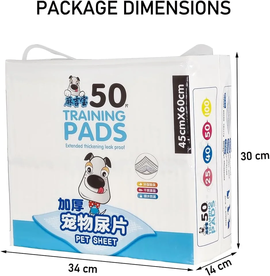 پد آموزشی سگ 50 عددی با طراحی ضد نشت، 5 لایه بسیار جاذب، مقاوم در برابر پارگی و کنترل بو، پدهای آموزشی یکبار مصرف حیوانات خانگی برای نژادهای متوسط، حفظ تمیزی کف، 60 سانتی متر (آبی)