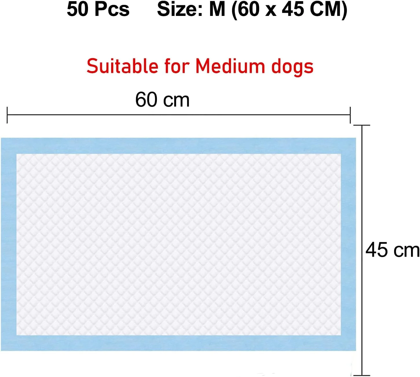 پد آموزشی سگ 50 عددی با طراحی ضد نشت، 5 لایه بسیار جاذب، مقاوم در برابر پارگی و کنترل بو، پدهای آموزشی یکبار مصرف حیوانات خانگی برای نژادهای متوسط، حفظ تمیزی کف، 60 سانتی متر (آبی)