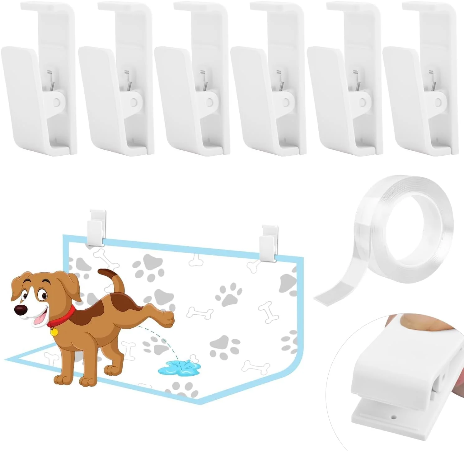 نگهدارنده پد ادرار سگ، 6 عددی، نگهدارنده پد ادرار دیواری سگ برای پدهای کوچک و بزرگ، نگهدارنده پد آموزش ادرار داخل خانه برای توله سگ های پا بلند، نگهدارنده پد با نوار ژل نانو (سفید)
