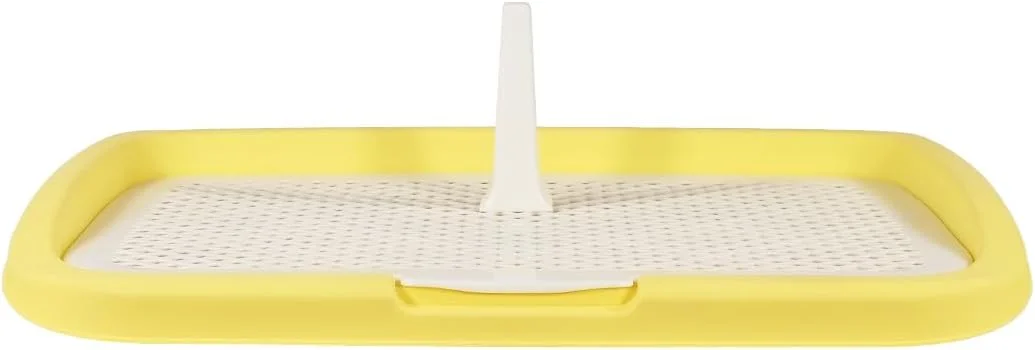 آموزش دستشویی سگ برای سگ های کوچک تا متوسط، سینی آموزش سگ پلاستیکی بادوام با ستون و طراحی شبکه جداشدنی، توالت حیوانات خانگی محکم داخلی/خارجی، تمیز کردن آسان 48 سانتی متر (زرد)