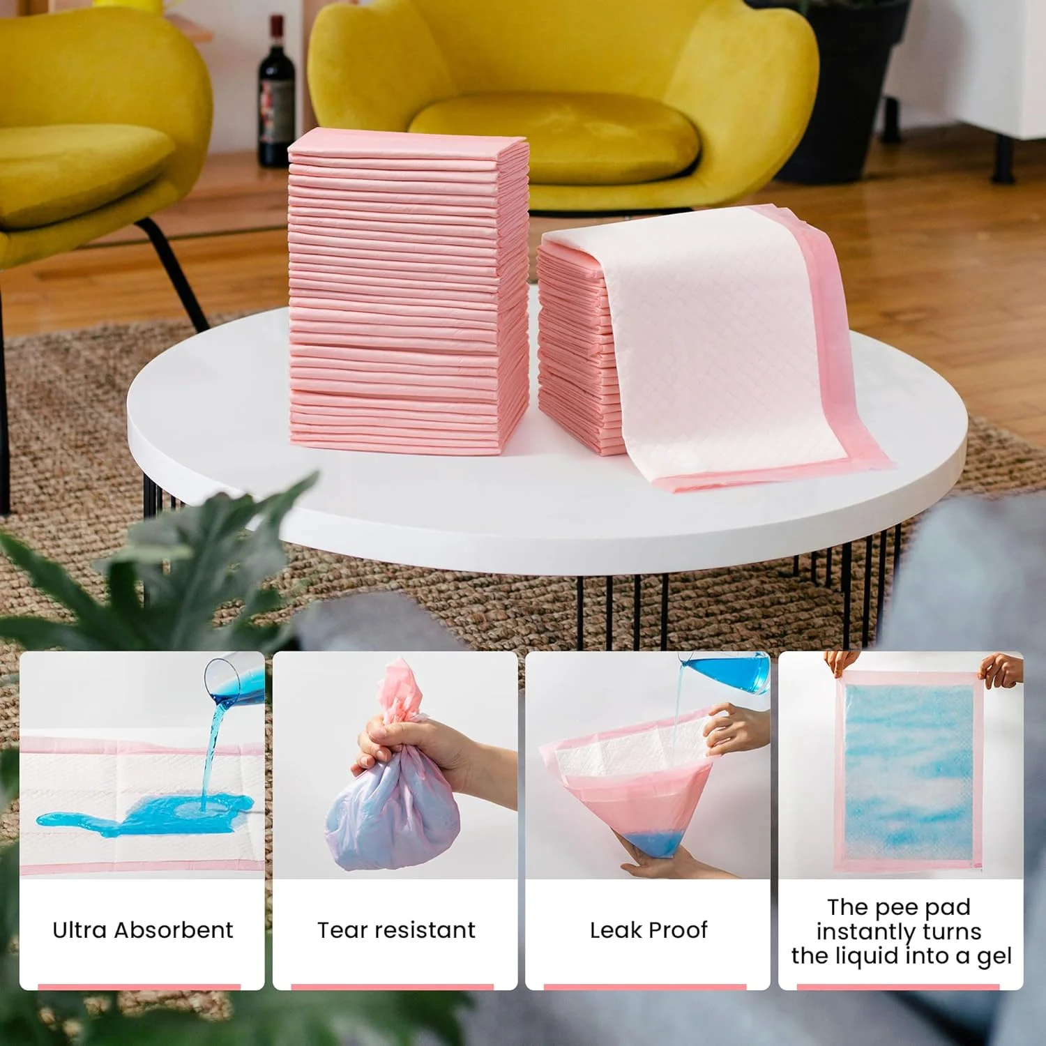 پدهای آموزشی توالت حیوانات خانگی 100 عددی یکبار مصرف پد ادرار توله سگ 45.72 در 33.02 سانتی متر برای سگ ها، فوق العاده جاذب | خشک شدن سریع | پدهای دستشویی ضد نشت برای سگ، گربه، خرگوش و خوکچه هندی (صورتی)
