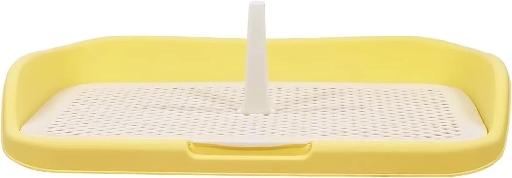 سینی آموزش توالت سگ با نگهدارنده پد ادرار، جنس پلاستیک بادوام، تمیز کردن آسان و نرده بلند، سینی دستشویی سگ با توری جداشدنی، قابل استفاده مجدد، ایده آل برای سگ های کوچک تا متوسط، 48 سانتی متر (زرد)