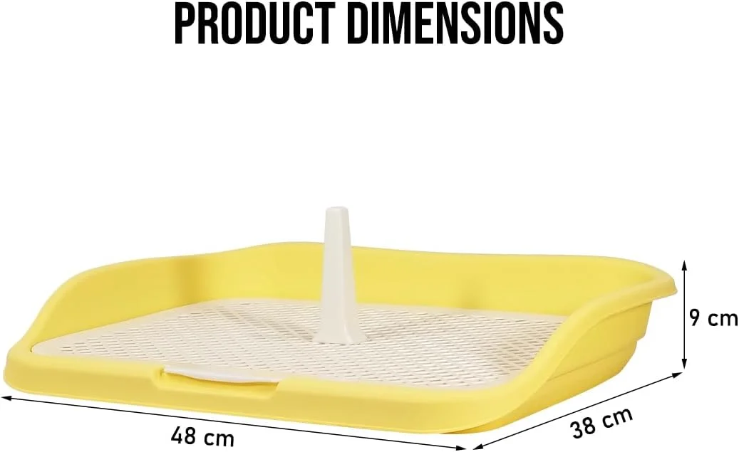 سینی آموزش توالت سگ با نگهدارنده پد ادرار، جنس پلاستیک بادوام، تمیز کردن آسان و نرده بلند، سینی دستشویی سگ با توری جداشدنی، قابل استفاده مجدد، ایده آل برای سگ های کوچک تا متوسط، 48 سانتی متر (زرد)