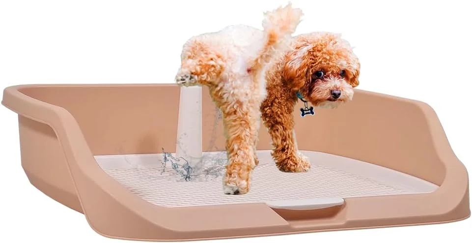 آموزش توالت سگ با طراحی لبه برجسته، میله ادرار، و شبکه جداشدنی، سینی پلاستیکی بادوام برای سگ های کوچک تا متوسط، ایده آل برای داخل و خارج از منزل، طراحی ضد نشت 53 سانتی متر (صورتی)