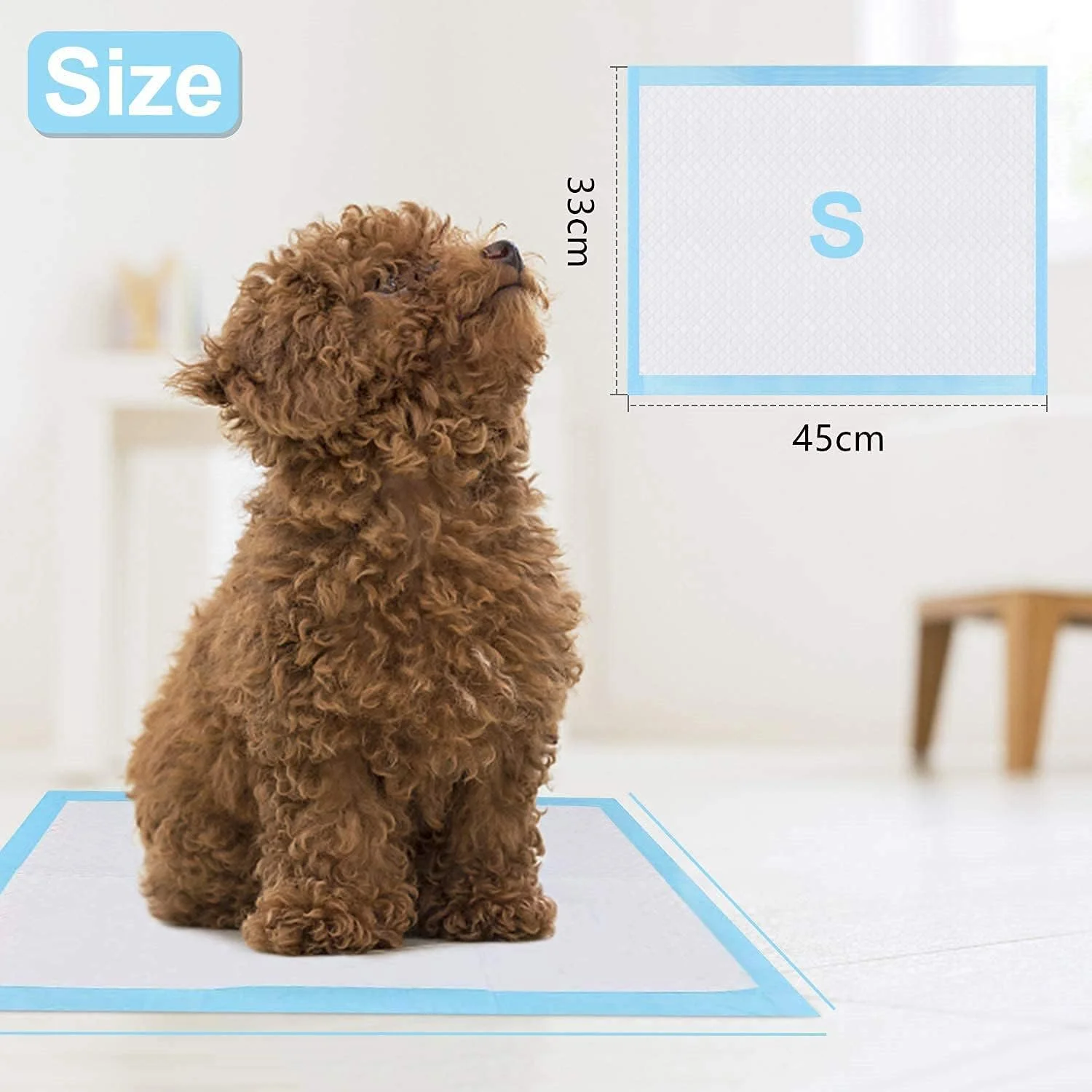 پدهای آموزشی سگ و توله سگ، پدهای ادرار یکبار مصرف جاذب و خشک شونده سریع و ضد نشت برای آموزش دستشویی حیوانات خانگی، پدهای ادرار سگ یکبار مصرف 45X33 سانتی متر سایز کوچک 100 عددی، آبی، Peepad-Bl-S