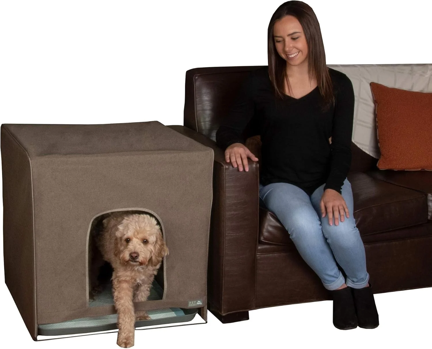 وسیله کمک آموزشی توالت سگ پت گیر پرو پاتی، پوشش محتاطانه پدهای ادرار و تکه های چمن، شامل سینی قابل جابجایی، لوازم جانبی محافظ دیوار اختیاری برای محافظت بیشتر در برابر کثیفی، متوسط، اسپرسو