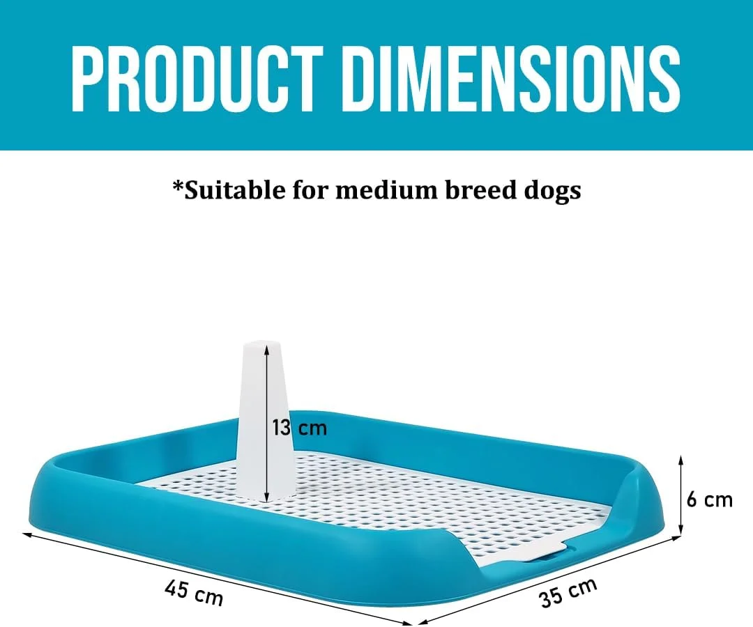 سینی آموزش توالت سگ برای سگ های کوچک تا متوسط، پد ادرار سگ پلاستیکی بادوام با طراحی ستونی و طراحی شبکه جداشدنی، تمیز کردن آسان، ایده آل برای داخل و خارج از منزل 45 سانتی متر (آبی آسمانی)