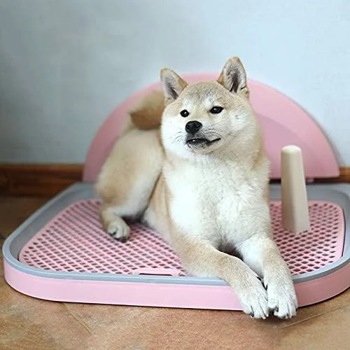 سینی آموزش توالت سگ با توری و پوشش دیواری، پد بزرگ توالت توله سگ برای حمام، پاسیو، خانه، بالکن داخلی، پلاستیکی (رنگ: صورتی، اندازه: 57×45×4.5 سانتی متر)