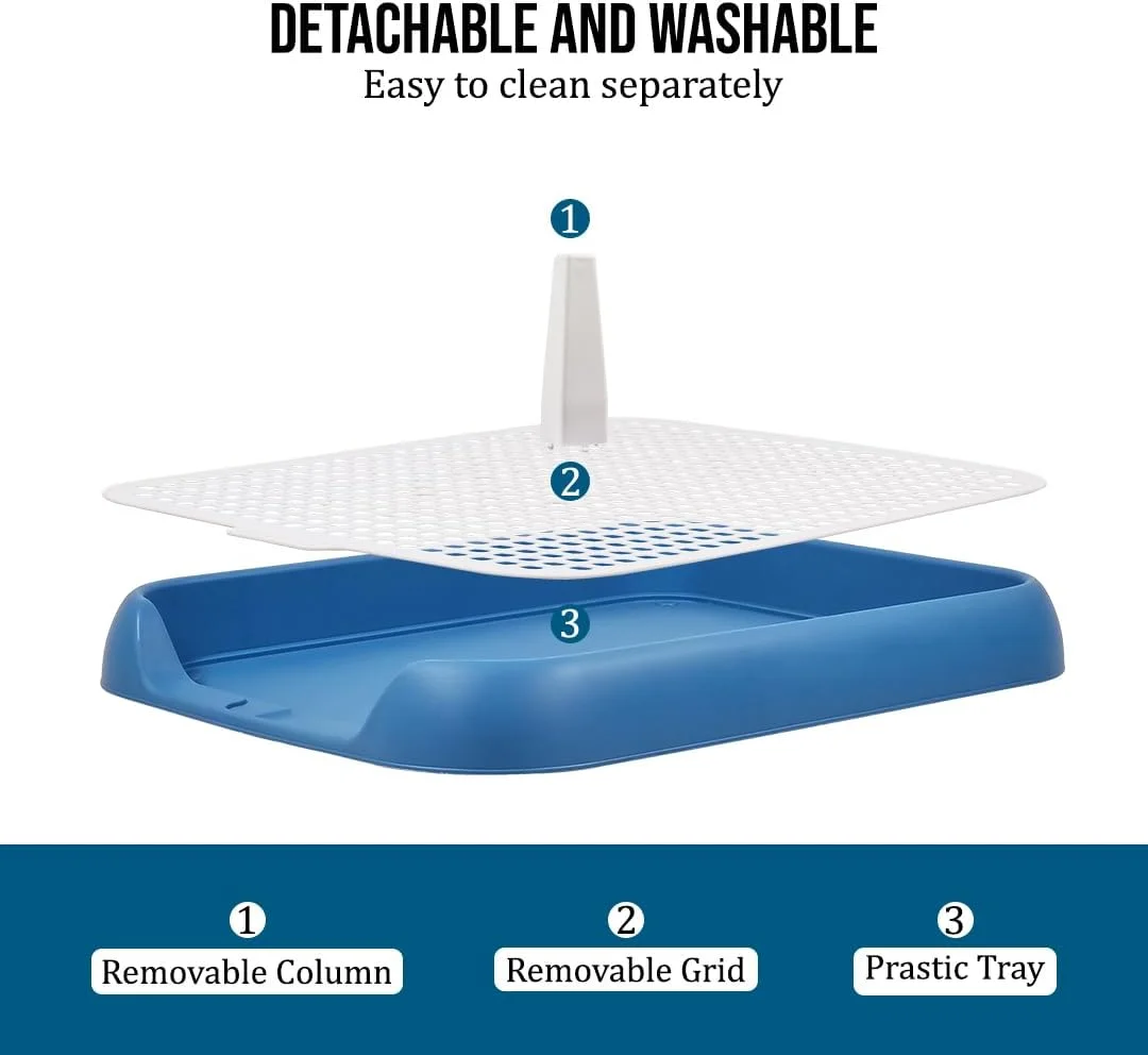 سینی آموزش توالت سگ برای سگ های کوچک تا متوسط، پد ادرار سگ پلاستیکی بادوام با طراحی ستونی و طراحی شبکه جداشدنی، تمیز کردن آسان، ایده آل برای داخل و خارج از خانه 45 سانتی متر (آبی)