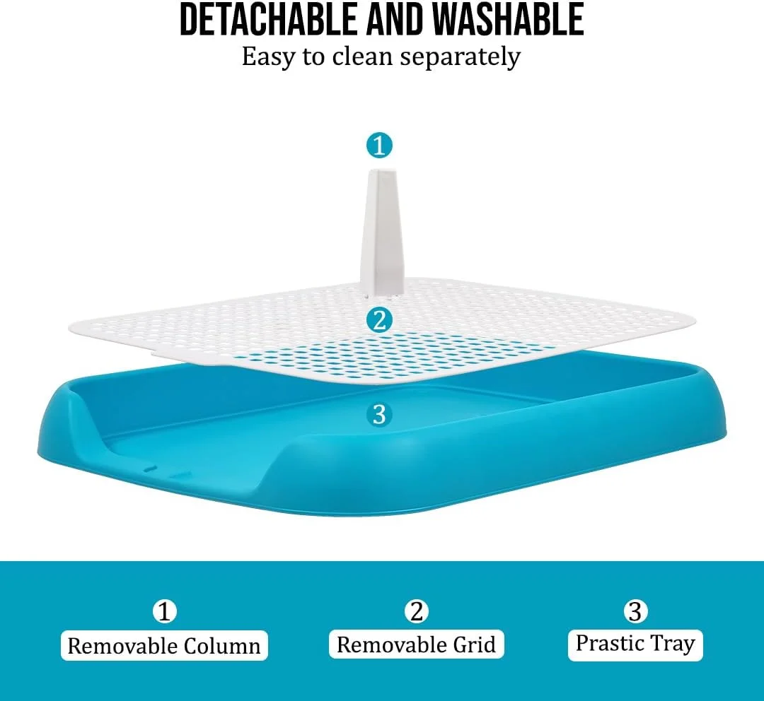 سینی آموزش توالت سگ برای سگ های کوچک تا متوسط، پد ادرار سگ پلاستیکی بادوام با طراحی ستونی و طراحی شبکه جداشدنی، تمیز کردن آسان، ایده آل برای داخل و خارج از منزل 45 سانتی متر (آبی آسمانی)