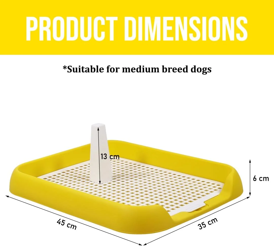 سینی آموزش توالت سگ برای سگ های کوچک تا متوسط، پد ادرار سگ پلاستیکی بادوام با طراحی ستونی و طراحی شبکه جداشدنی، تمیز کردن آسان، ایده آل برای داخل و خارج از منزل 45 سانتی متر (زرد)