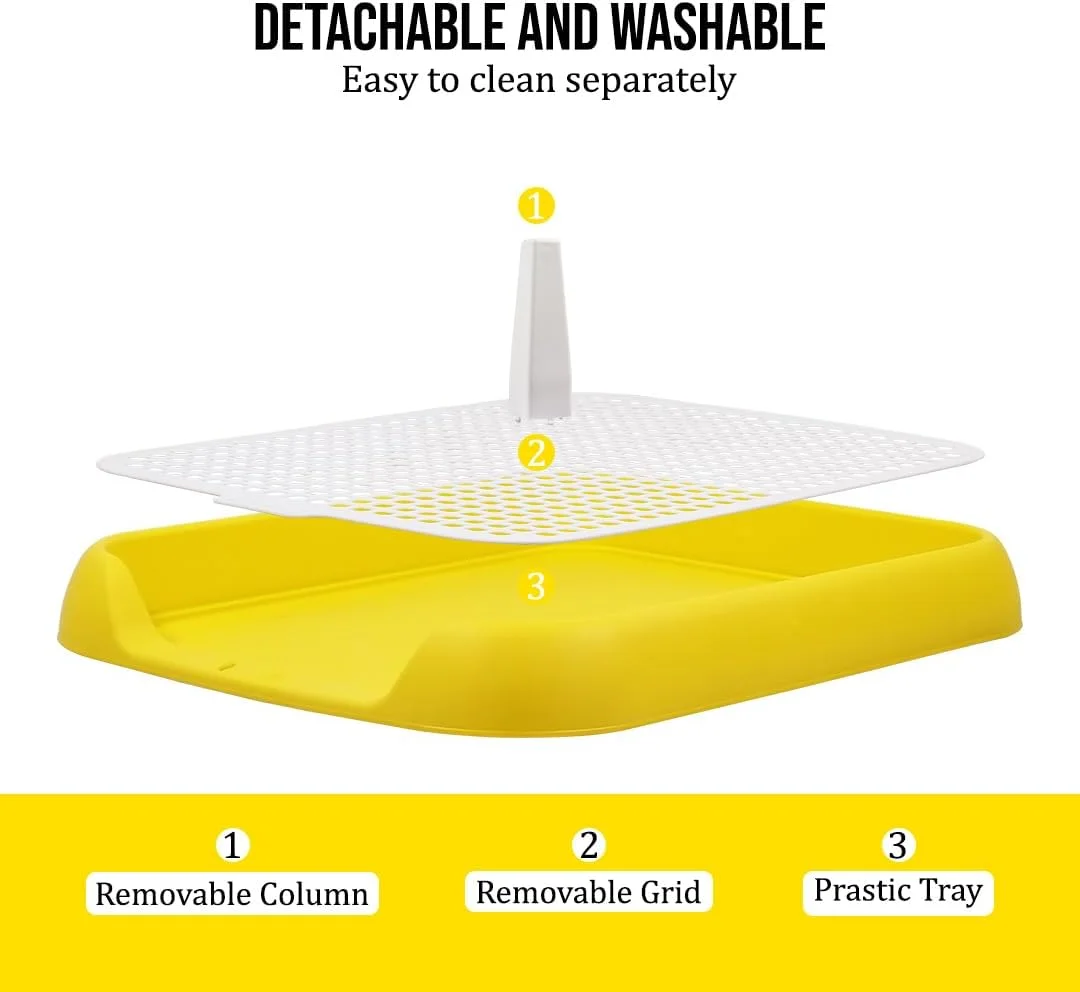 سینی آموزش توالت سگ برای سگ های کوچک تا متوسط، پد ادرار سگ پلاستیکی بادوام با طراحی ستونی و طراحی شبکه جداشدنی، تمیز کردن آسان، ایده آل برای داخل و خارج از منزل 45 سانتی متر (زرد)