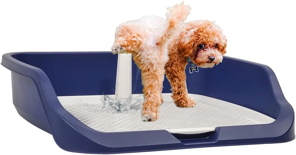 آموزش توالت سگ با طراحی لبه دار، میله ادرار، و شبکه جداشدنی، سینی پلاستیکی بادوام برای سگ های کوچک تا متوسط، ایده آل برای داخل و خارج از منزل، طراحی ضد نشت 53 سانتی متر (آبی)