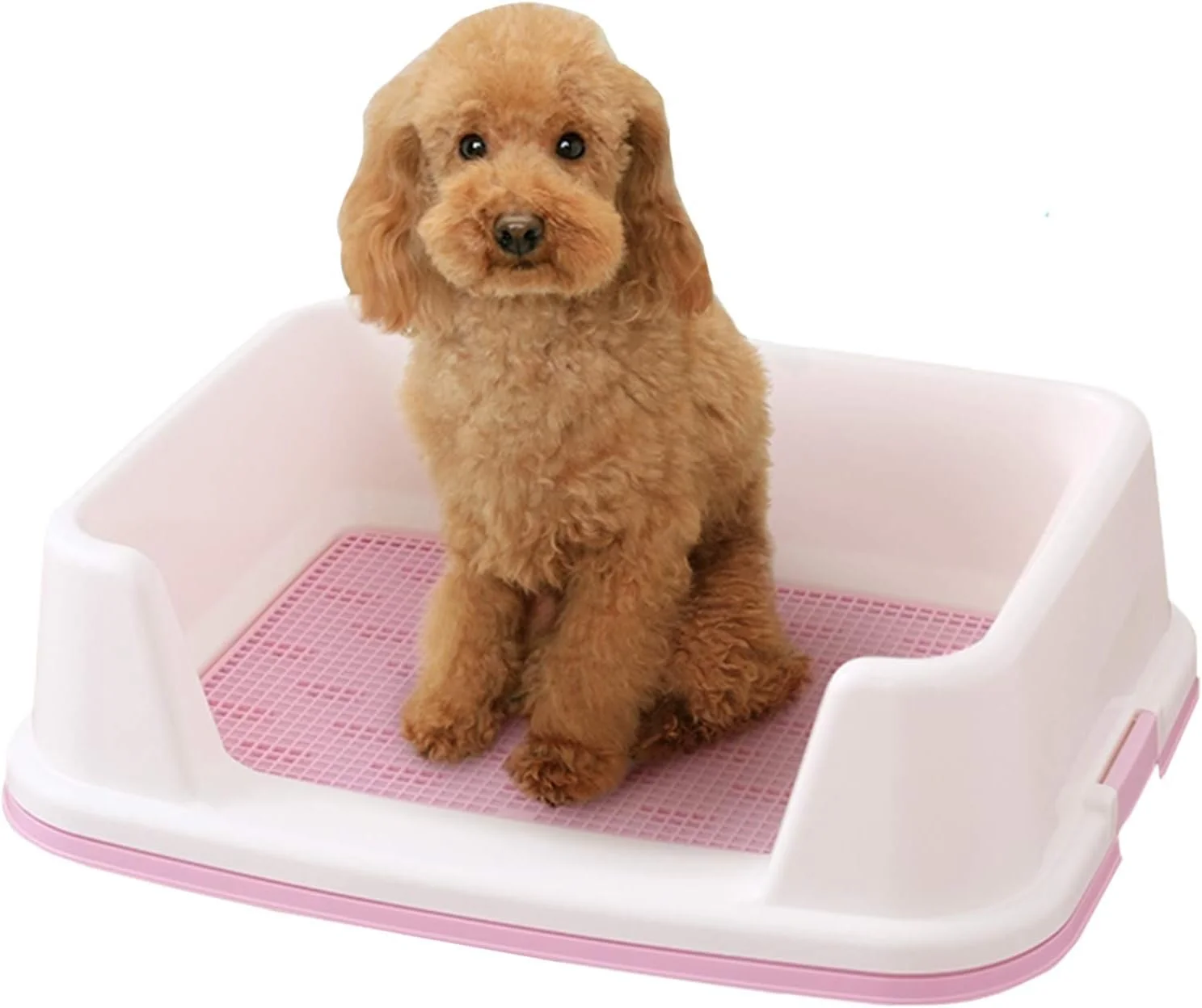 توالت سگ کوچک با حصار، آموزش توالت توله سگ برای پاسیو، بالکن، حمام و آپارتمان، نگهدارنده محافظ پد سگ (رنگ: صورتی، اندازه: 51×39×15.4 سانتی متر)