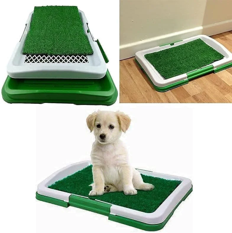 پد آموزشی سگ Dkriva®، توالت سگ، پد ادرار با سینی، پد چمن مصنوعی، توالت حیوانات خانگی داخلی و خارجی برای بالکن، تمیز کردن آسان، پد حمام حیوانات خانگی قابل استفاده مجدد برای سگ ها (1 عدد)