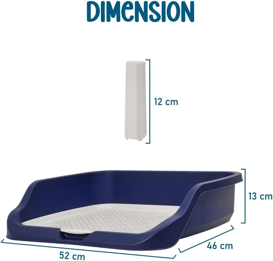 آموزش توالت سگ با طراحی لبه دار، میله ادرار، و شبکه جداشدنی، سینی پلاستیکی بادوام برای سگ های کوچک تا متوسط، ایده آل برای داخل و خارج از منزل، طراحی ضد نشت 53 سانتی متر (آبی)