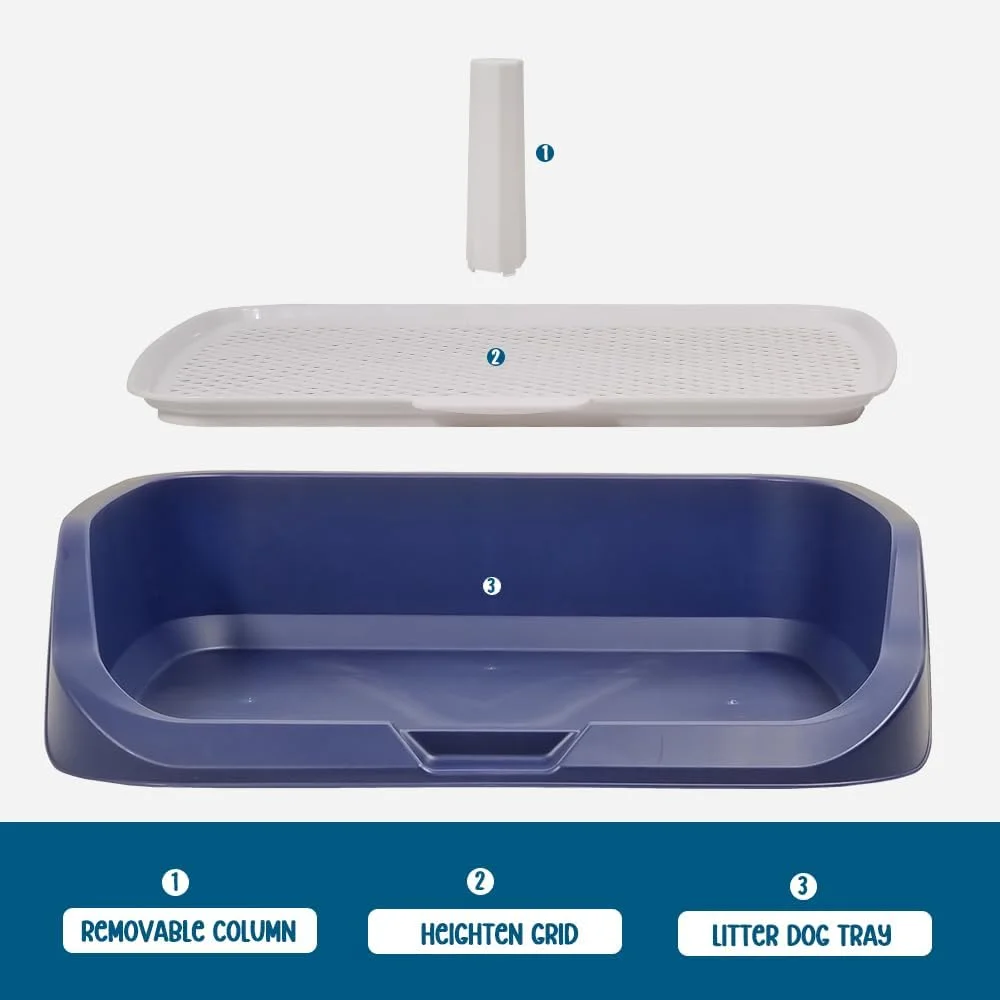 آموزش توالت سگ با طراحی لبه دار، میله ادرار، و شبکه جداشدنی، سینی پلاستیکی بادوام برای سگ های کوچک تا متوسط، ایده آل برای داخل و خارج از منزل، طراحی ضد نشت 53 سانتی متر (آبی)