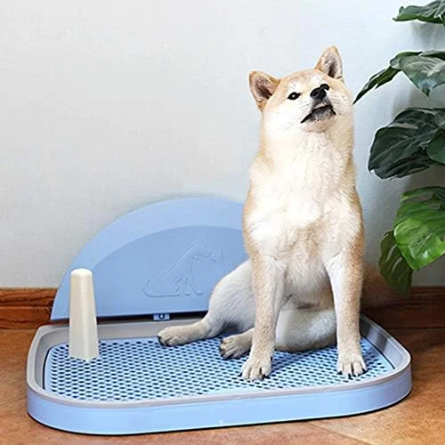 سینی آموزش توالت سگ با توری و پوشش دیوار، نگهدارنده بزرگ پد ادرار توله سگ برای حمام، پاسیو، خانه، بالکن داخلی، پلاستیکی (رنگ: آبی، اندازه: 57×45×4.5 سانتی متر)