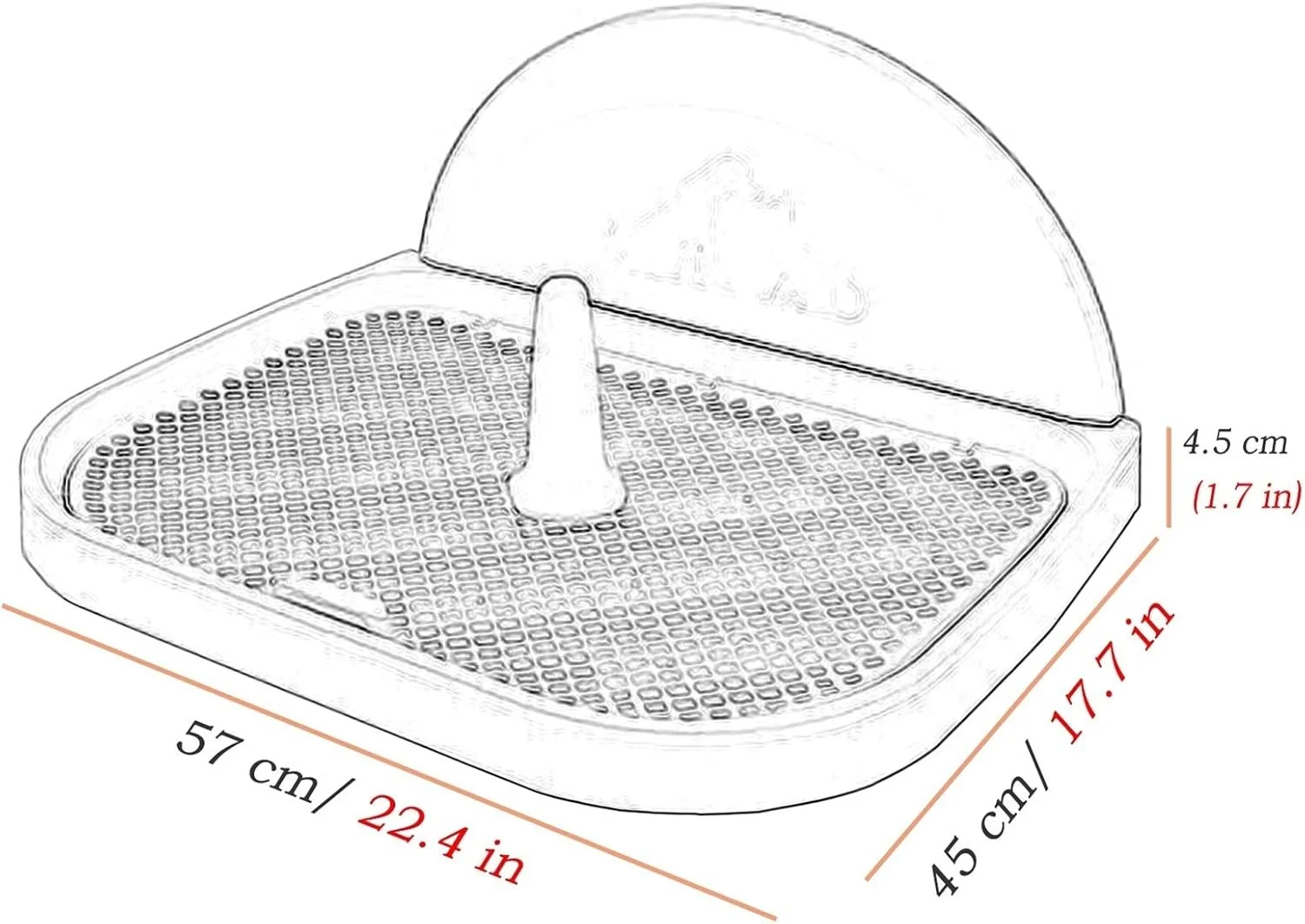 سینی آموزش توالت سگ با توری و پوشش دیواری، نگهدارنده پد ادرار بزرگ برای حمام، پاسیو، خانه، بالکن داخلی، پلاستیکی (رنگ: نارنجی، اندازه: 57×45×4.5 سانتی متر)