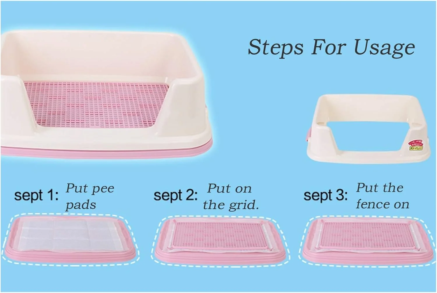 توالت سگ کوچک با حصار، آموزش توالت توله سگ برای پاسیو، بالکن، حمام و آپارتمان، نگهدارنده محافظ پد سگ (رنگ: صورتی، اندازه: 51×39×15.4 سانتی متر)