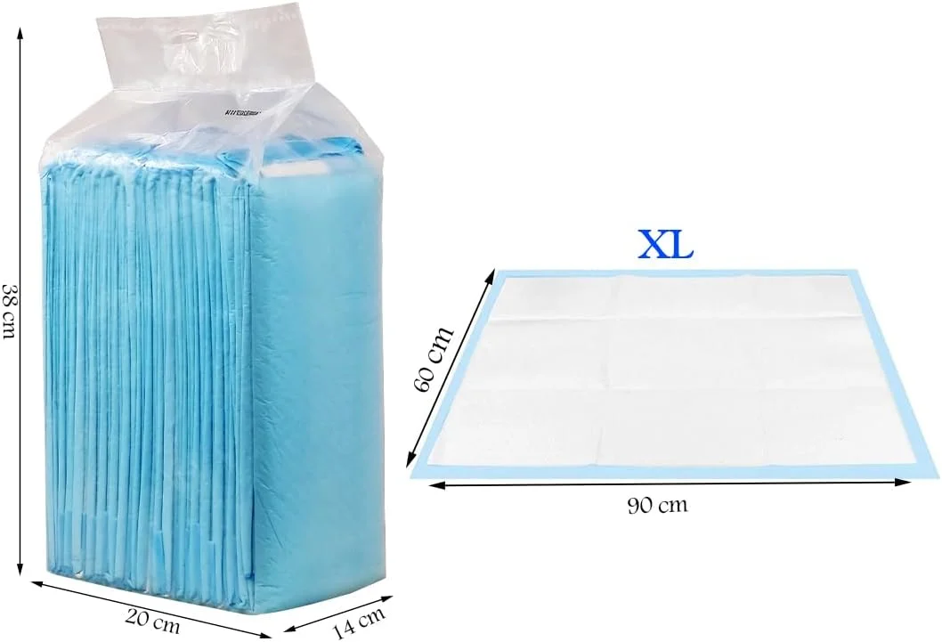 پدهای آموزشی حیوانات خانگی با ضخامت 5 لایه جاذب، ضد نشت، نرم و یکبار مصرف، 20 عدد در یک بسته، آموزش دستشویی برای سگ ها، گربه ها و سایر حیوانات خانگی در اندازه های مختلف، 60x90 سانتی متر XL (آبی)
