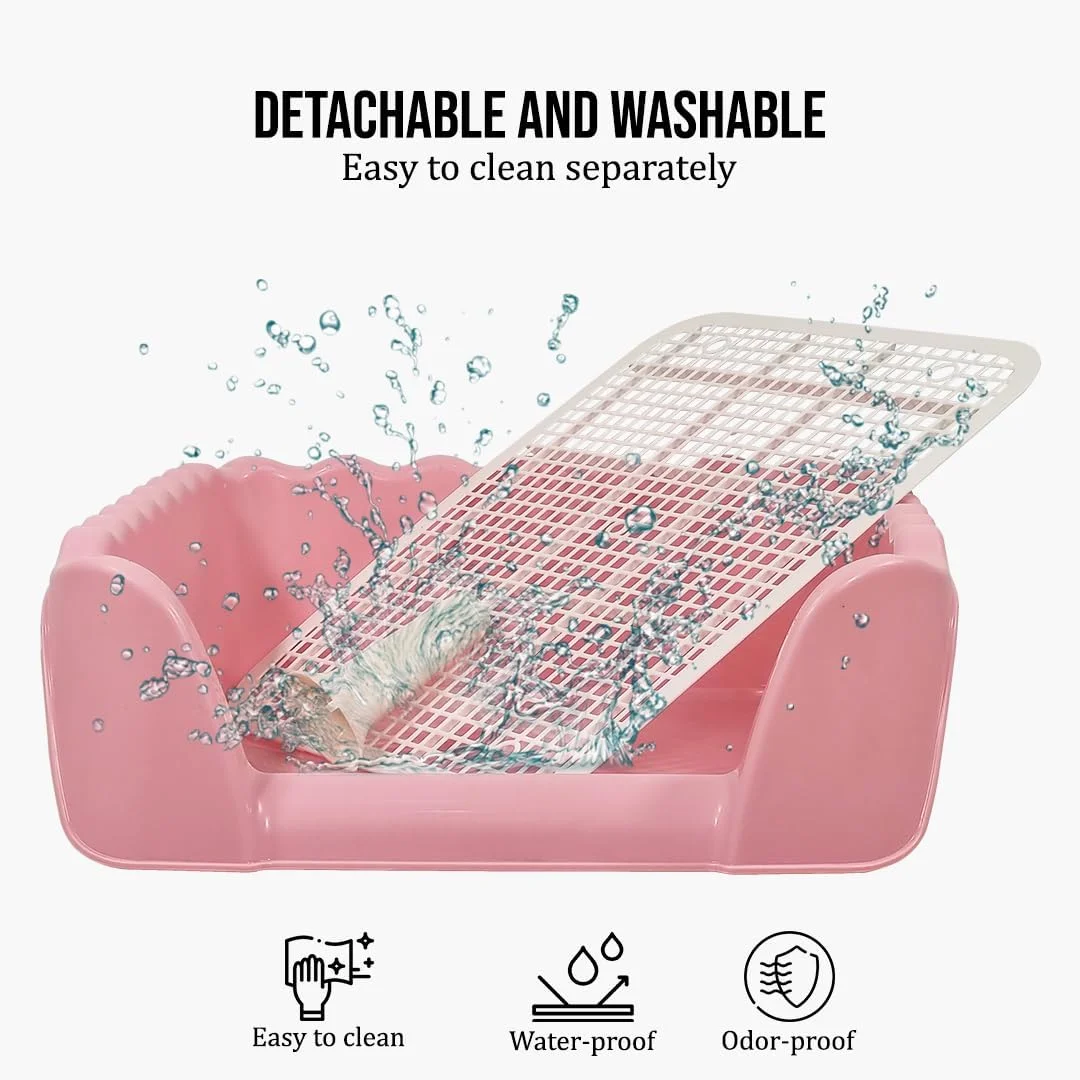 آموزش توالت سگ خانگی با میله راهنمای ادرار، نگهدارنده پد ادرار قابل استفاده مجدد و مرتفع، توالت سگ ضد پاشش قابل جدا شدن برای نژادهای متوسط تا بزرگ، توالت سگ بادوام و با تمیز کردن آسان 53 سانتی متر (صورتی)