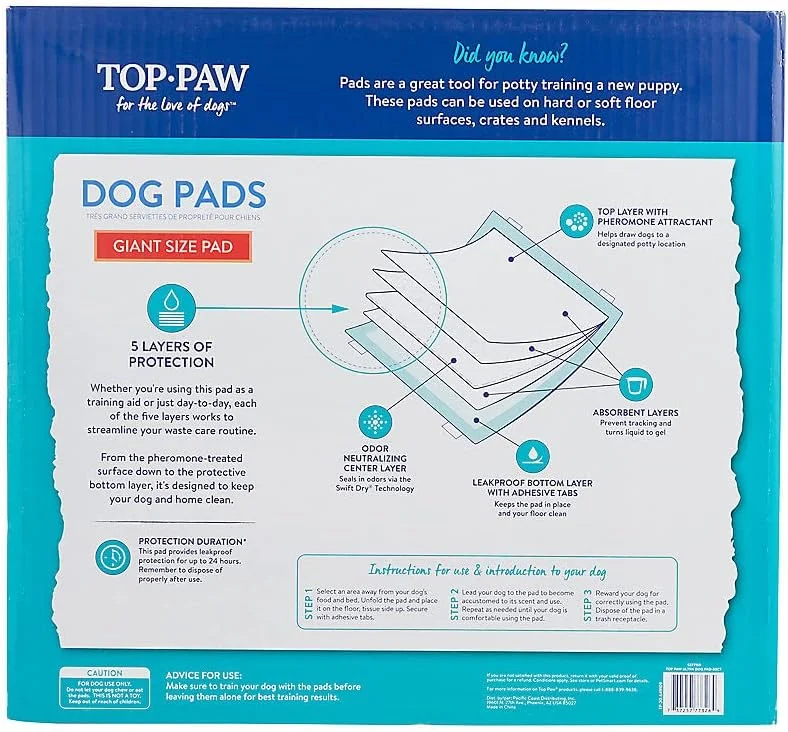 پدهای فوق العاده بزرگ سگ و توله سگ تاپ پا، 5 لایه محافظت در برابر نشت | 50 عدد