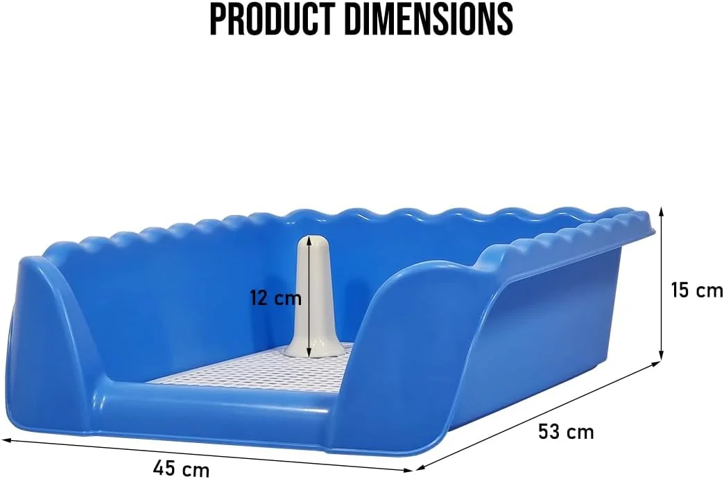 آموزش توالت سگ خانگی با میله راهنمای ادرار، نگهدارنده پد ادرار قابل استفاده مجدد و مرتفع، توالت سگ ضد پاشش جداشدنی برای نژادهای متوسط تا بزرگ، توالت سگ بادوام و با تمیز کردن آسان 53 سانتی متر (آبی)