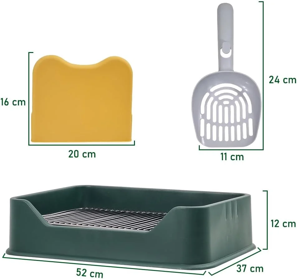 سینی توالت آموزش سگ برای سگ های کوچک تا متوسط، توالت ضد پاشش حیوانات خانگی با میله ادرار، بیلچه، توری استیل ضد زنگ و پدهای ضد لغزش، پنجه ها و کف را تمیز نگه دارید 52 سانتی متر (سبز)